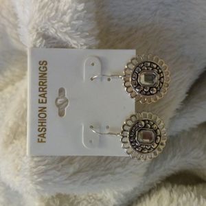 Silver Fish Hook Earrings with Gems 14